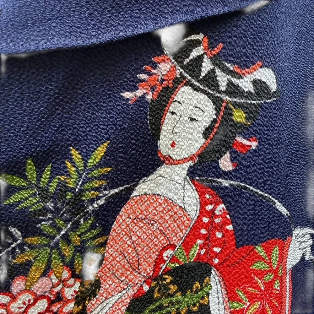 Japanese Fukusa Textile Navy Blue Geisha Woman Tea Ceremony Cloth Asian